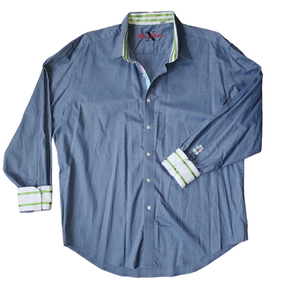 Robert Graham Other - Robert Graham X Flip Cuff Button Up Luxury Dress Shirt Slate Blue Mens 2XL XXL